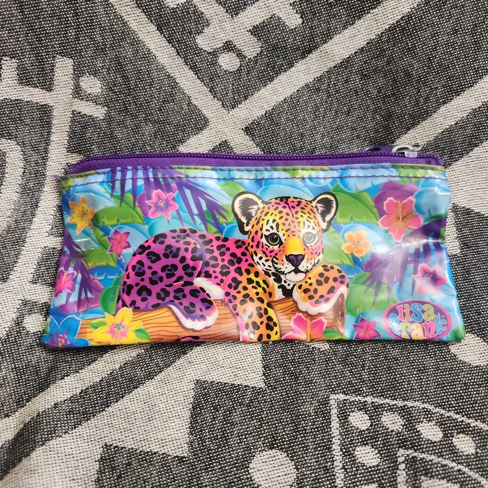 Vintage Lisa Frank Hunter Leopard Vinyl Zippered Pencil Pouch Case 7.5